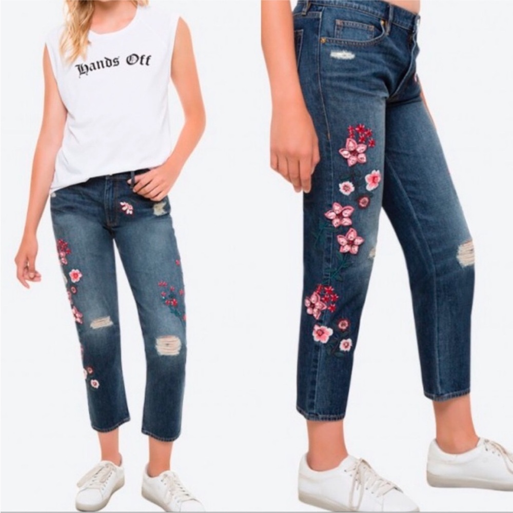 NWT Juicy Couture Black Label Embellished Floral Cherry Blossom Boyfriend Jeans